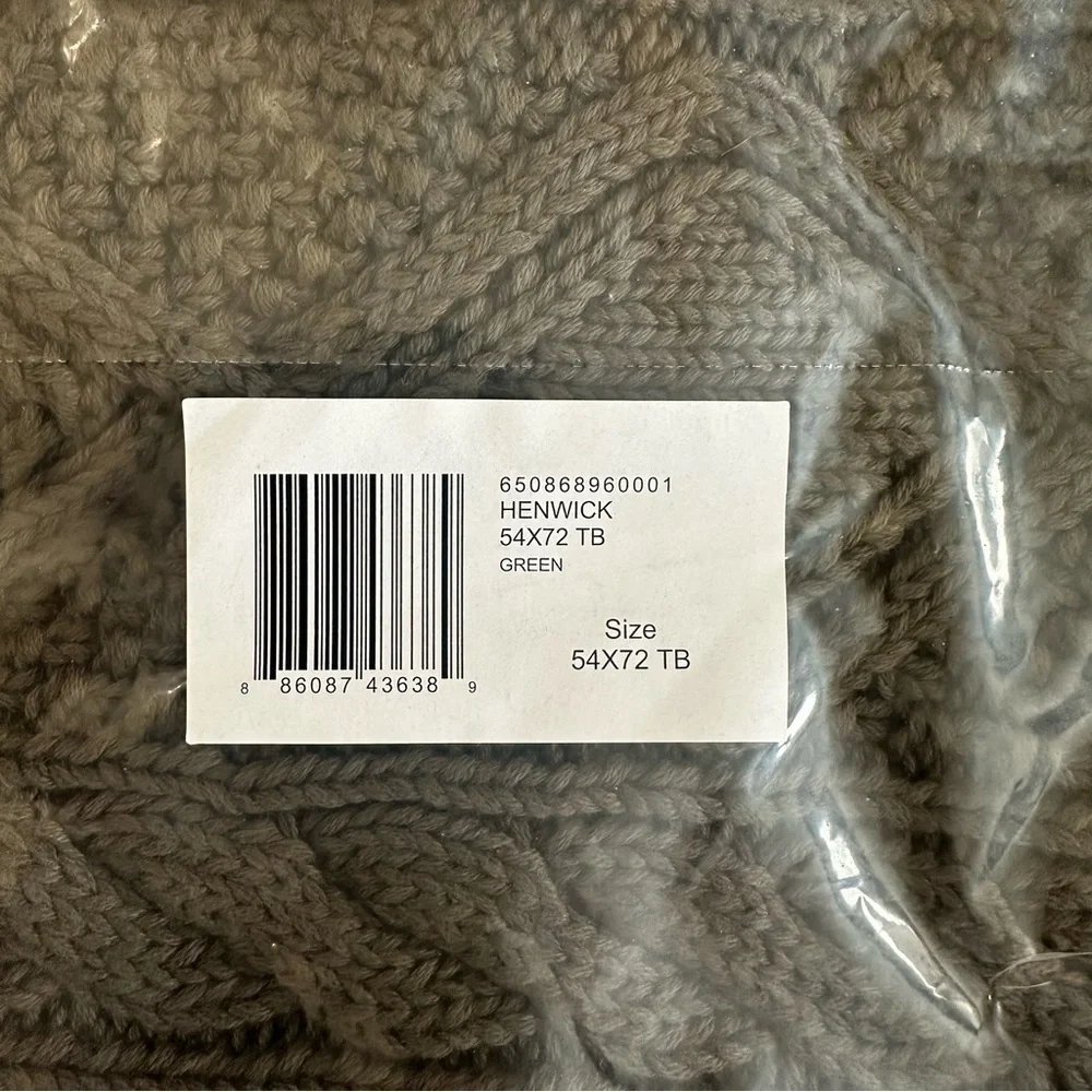 Ralph Lauren Henwick Green Cotton Cable Knit Throw Blanket Sz 54x72 NWT